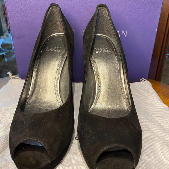 Stuart Weitzman suede black peep toe pump - Picture 2 of 5